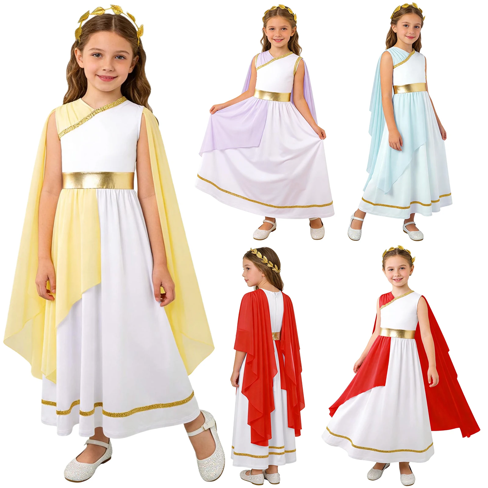 Disfraz de Atenea para niña: túnica griega con diadema y chal - imagen 2
