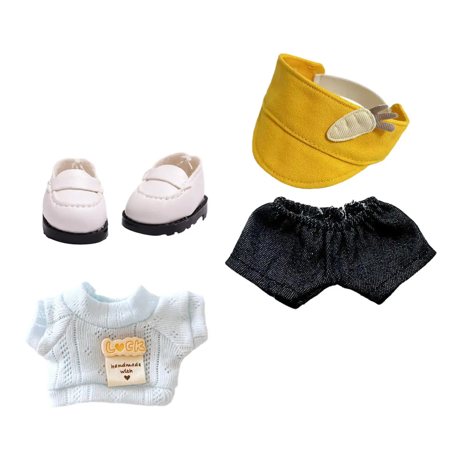 15cm Plush Doll Clothes Costumes Plush Doll Accessories with Hat Shoes Comfortable Dress up Fashion Cartoon Doll Shirt Pants Set