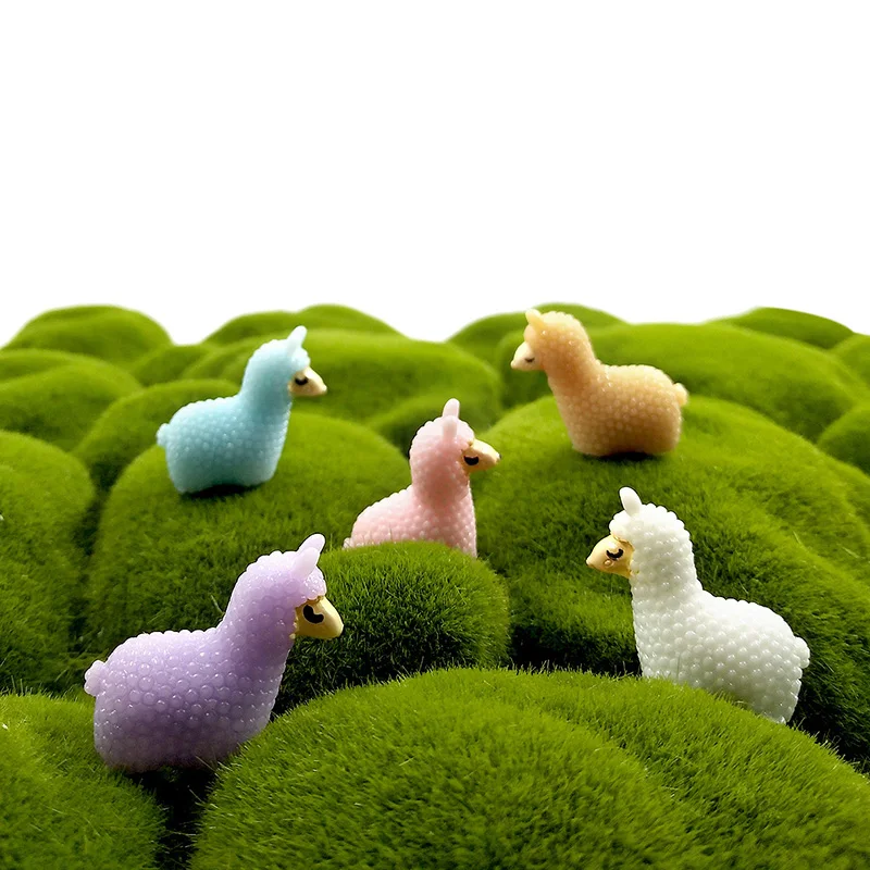 Figurita en miniatura de oveja y Alpaca, modelo 3D de dibujos animados de animales, artesanía de resina para jardín de hadas, accesorios de bricolaje para decoración del hogar, 5 uds.