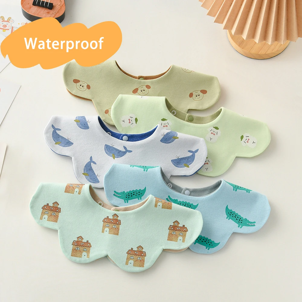 Nuevo babero impermeable de dos caras utilizable para alimentación de bebé, babero para bebés, toalla de Saliva ondulada, paño para eructar de algodón suave para niños recién nacidos, Baberos - imagen 4