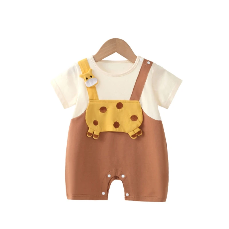 Mameluco de dos piezas falso de verano para bebé Unisex, mono de jirafa empalmado bonito, mono fresco de manga corta para niños y niñas