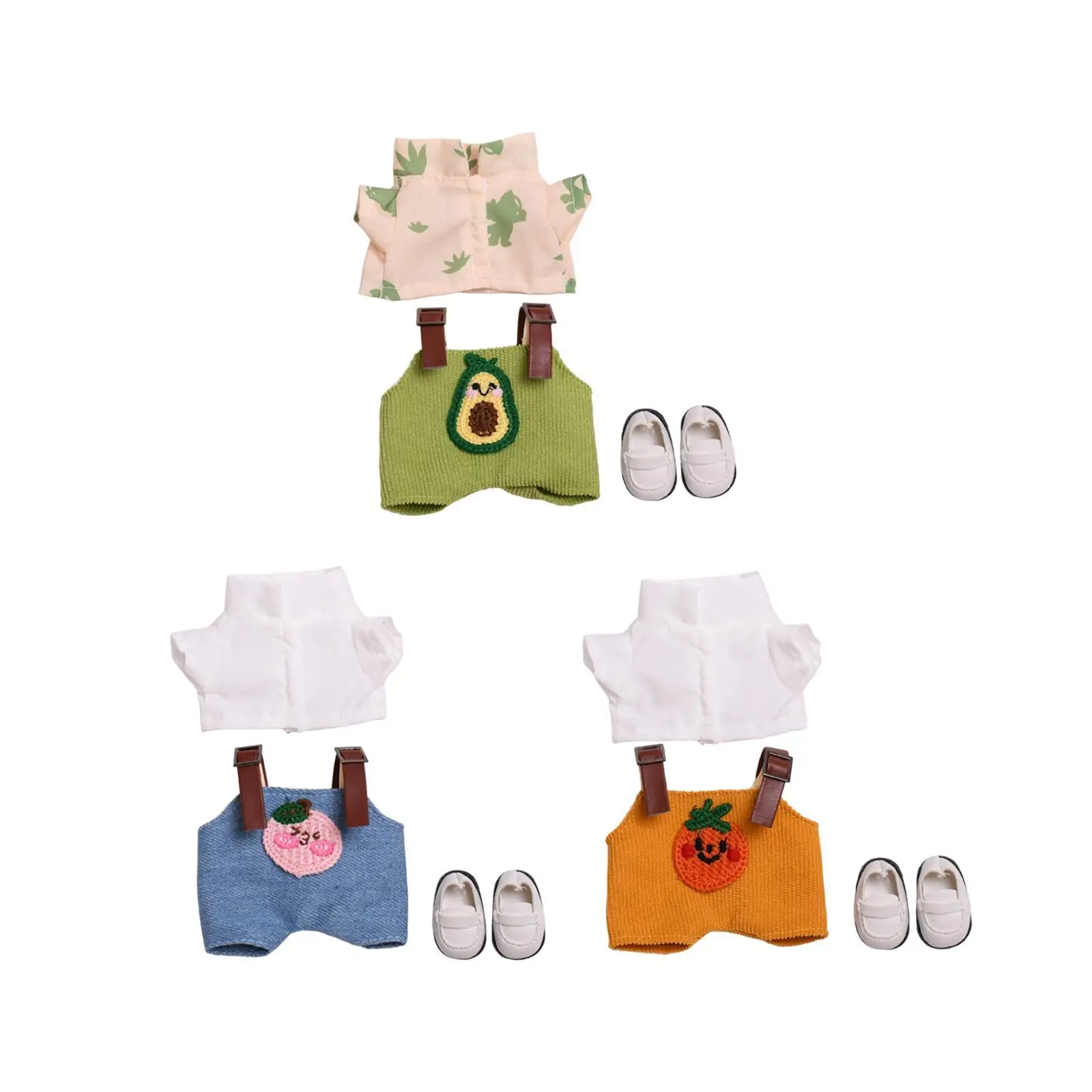 15cm 17cm Doll Apparel for Plush Figures, Outfit Set with Footwear