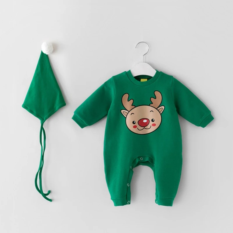 Mameluco unisex bebé cálido con sombrero estampado bonito Navidad - imagen 2