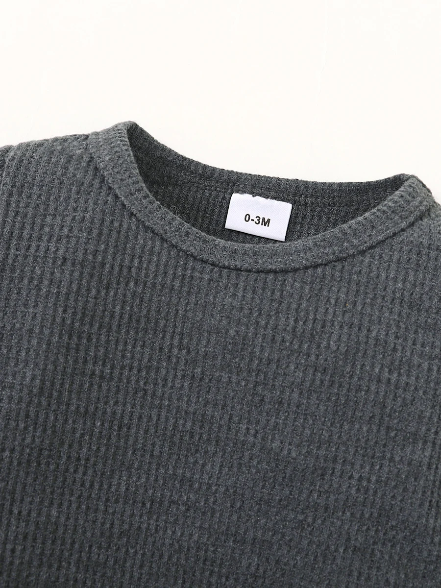 Disfraz de moda para niño recién nacido de 2 piezas, Body de manga larga y sombrero de Color sólido, Pelele de primavera y otoño para niño pequeño de 0 a 18 meses - imagen 3