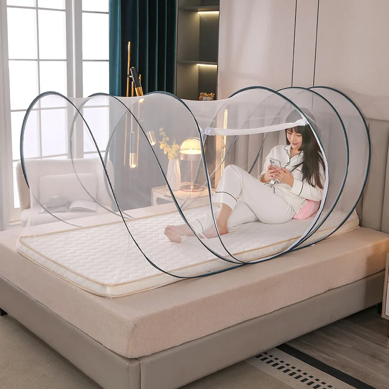 Mosquitera de yurta de instalación gratuita, gran espacio para el hogar, malla cifrada completamente cerrada, mosquitera individual, tienda de viaje portátil para exteriores