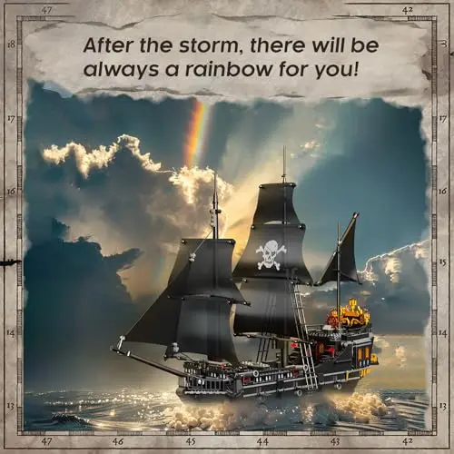 Bloques de construcción de barco pirata negro, esqueleto, modelo de barco fantasma, decoración de escritorio, juguete educativo DIY, regalo de vacaciones para niños, 1424 Uds. - imagen 3