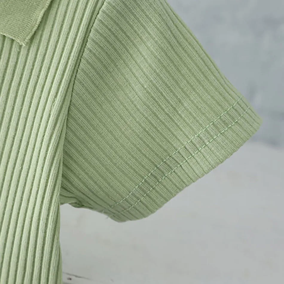 Conjunto de moda para niñas, camisetas de manga corta acanaladas de verano, pantalones, conjunto de ropa deportiva de dos piezas para niños, traje de Color sólido para niños - imagen 4