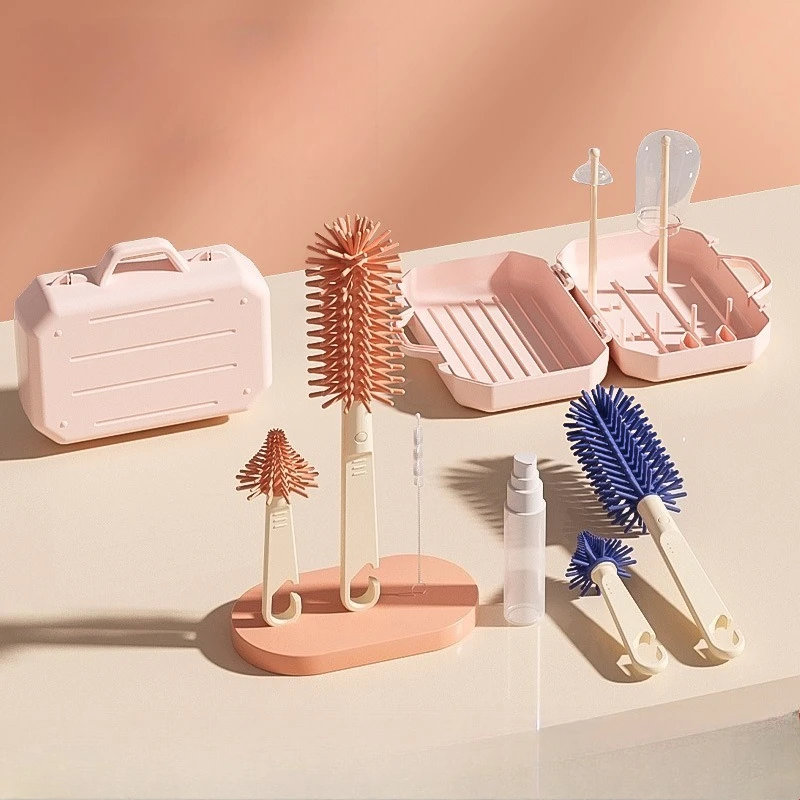 Estante para secar botellas, estante para botellas con drenaje, juego de cepillos para botellas con pezones, caja de almacenamiento, juego de estante para secar botellas portátil - imagen 2