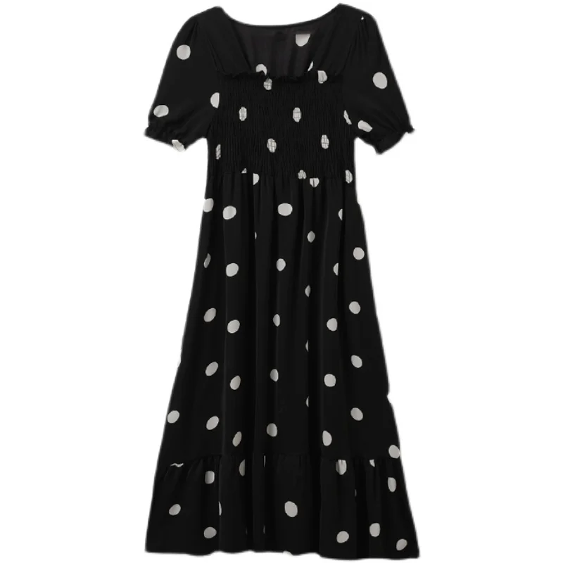 Vestido de embarazo gasa cuello cuadrado lunares cintura alta - imagen 2