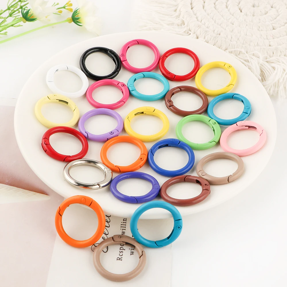 5 ~ 10 Uds. Anillo redondo de Metal colorido cierre de resorte mosquetón redondo que se puede abrir llavero Clip gancho cadena de perro conector de hebilla de joyería DIY - imagen 3