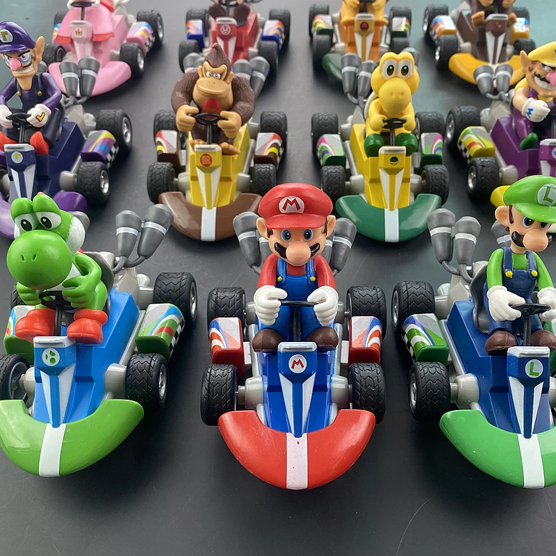 Super Mario serie Karting Mario Bros Luigi Yoshi Donkey Kong figuras de acción de juguete tirar hacia atrás el coche regalos para niños - imagen 3