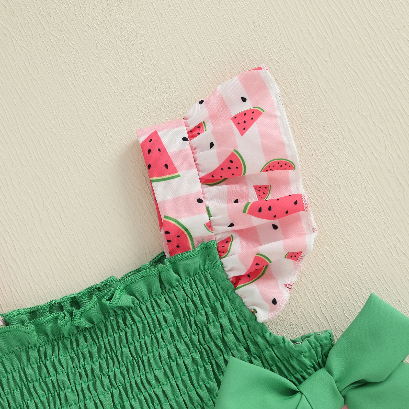 Conjuntos de verano para niñas con estampado de sandía/cereza, camisetas con mangas voladoras y pantalones cortos elásticos, ropa bonita de moda - imagen 4