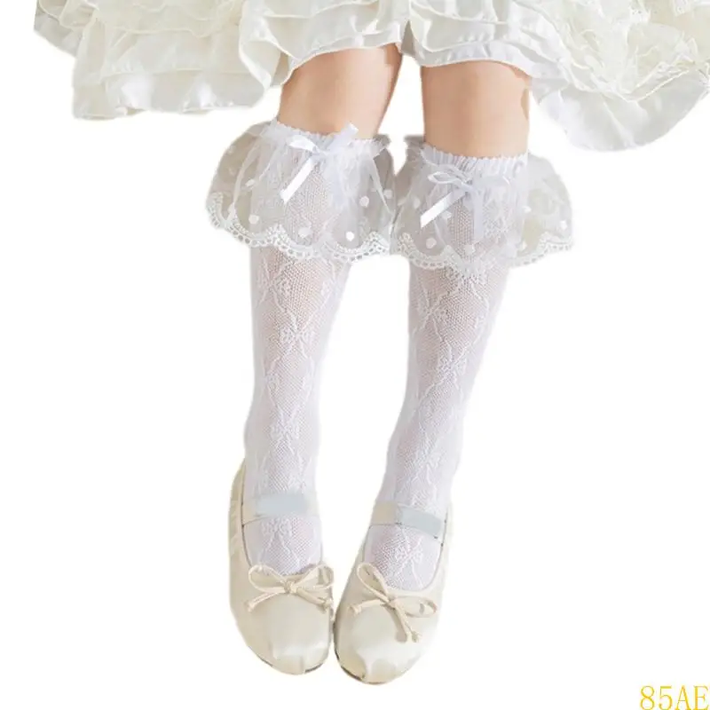 85ae calcetines dulces para niños calcetines medios con acentos encaje bownot transpirable - imagen 3