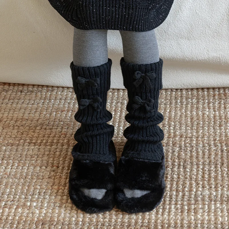 Botas de algodón para niñas, calcetines apilables, cubierta de otoño e invierno, lazo grueso, cálido, Color café, calcetines coreanos hasta la pantorrilla para niñas - imagen 2