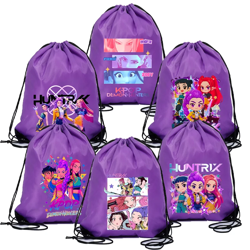 K Pop Demon Hunters para niñas, bolsa con cordón, mochila deportiva impermeable, paquete de bolsillo, bolsas de baloncesto, regalo bonito de cumpleaños de dibujos animados