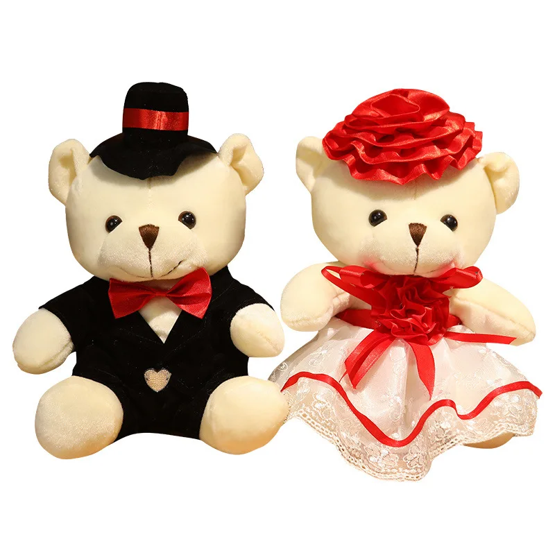 Casuales de bodas creativos de osos de peluche (par): juguetes de peluche para novia y novio: ¡perfectos para decoración de automóviles de bodas y regalos de matrimonio románticos! - imagen 5