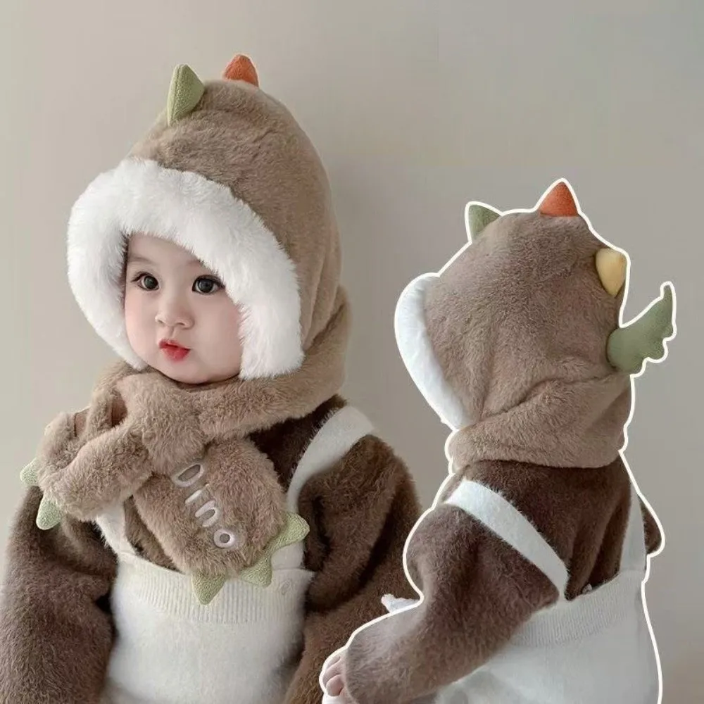 Nuevo conjunto de gorro y bufanda integrado, calentador de cuello cálido a prueba de viento, gorro de dinosaurio a prueba de frío - imagen 3