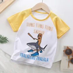Brainrot italiano para niños, Top de algodón Tung TungTung Sahur, ropa de verano, camiseta divertida de manga corta con Meme, camiseta bonita para niño y niña, regalo
