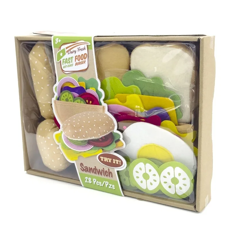 Juego de comida fieltro con sándwich y hamburguesa para niños - imagen 3