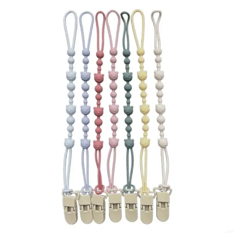 D7YD Cadena chupete para bebé, soporte para mordedor bebé, patrón oso, cadena para chupete bebé, Clip colorido para - imagen 5