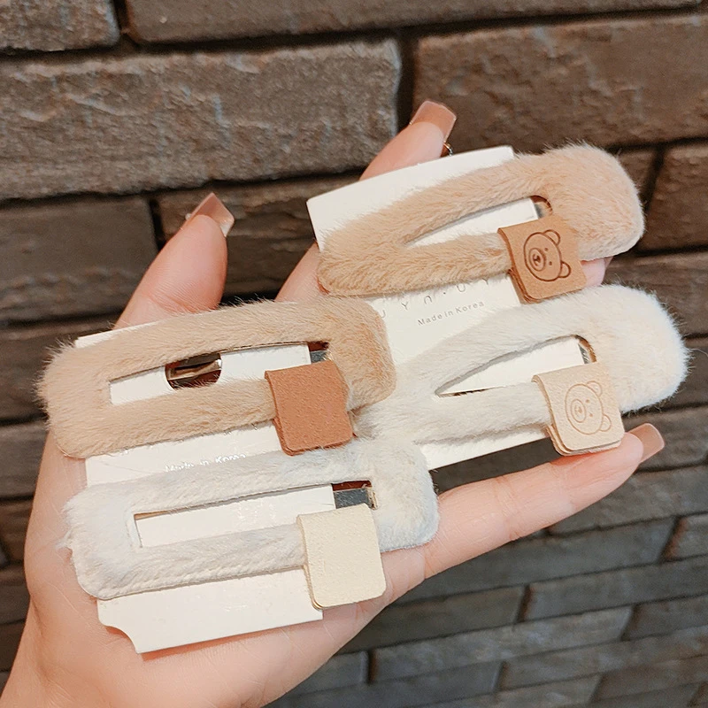 Pasadores de horquilla de oso de Color café, tocados, pinzas para el pelo de felpa coreanas, diadema de princesas para niñas, niños y mujeres, accesorios