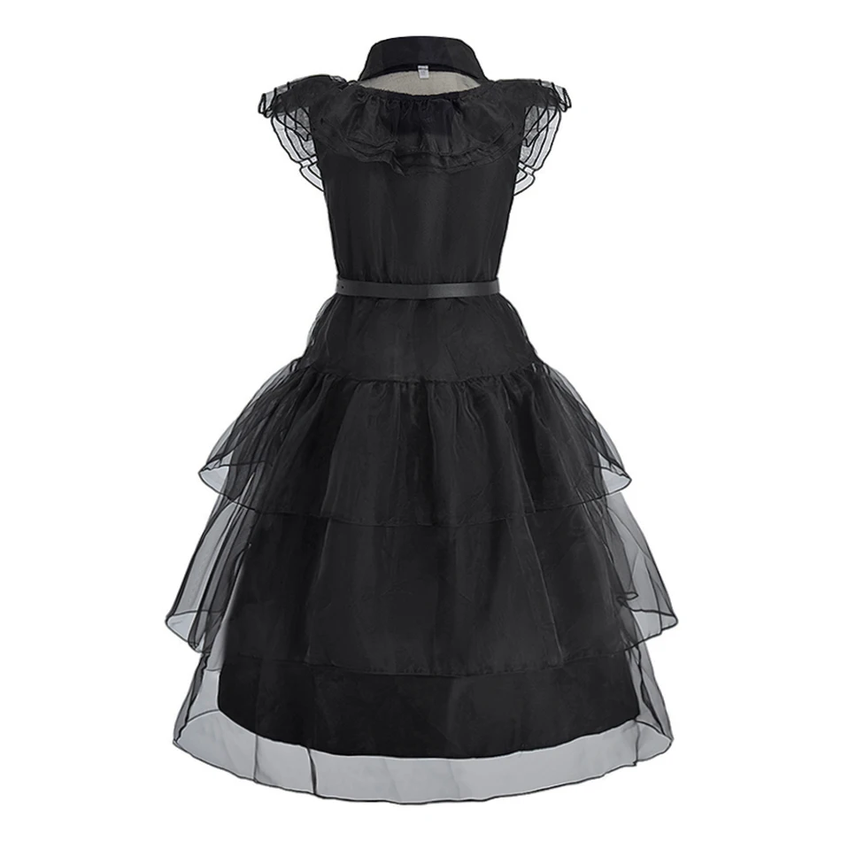 Disfraz de miércoles para niña, disfraz de Addams para niños, vestido de princesa negro, vestido de cena para desfile para niña, tela de baile para fiesta de Halloween - imagen 2
