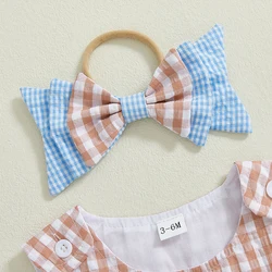 Tregren Mameluco de cuadros con lazo para niña – Verano