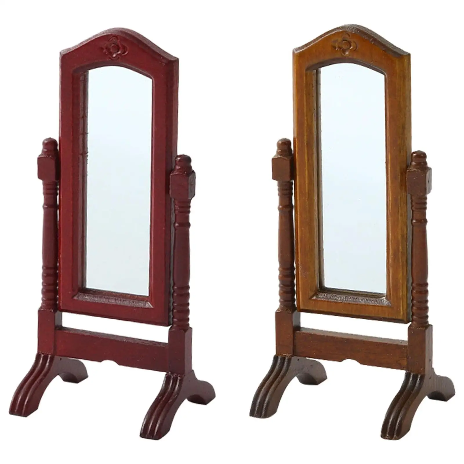 Dollhouse Miniature Dressing Mirror, Wooden 1:12 Scale Doll House Accessories