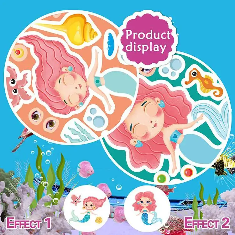 8 unids/set Kawaii sirena princesa columna pegatina DIY pegatinas divertidas de dibujos animados para niños regalo juguetes clásicos pegatina de rompecabezas hecha a mano - imagen 3