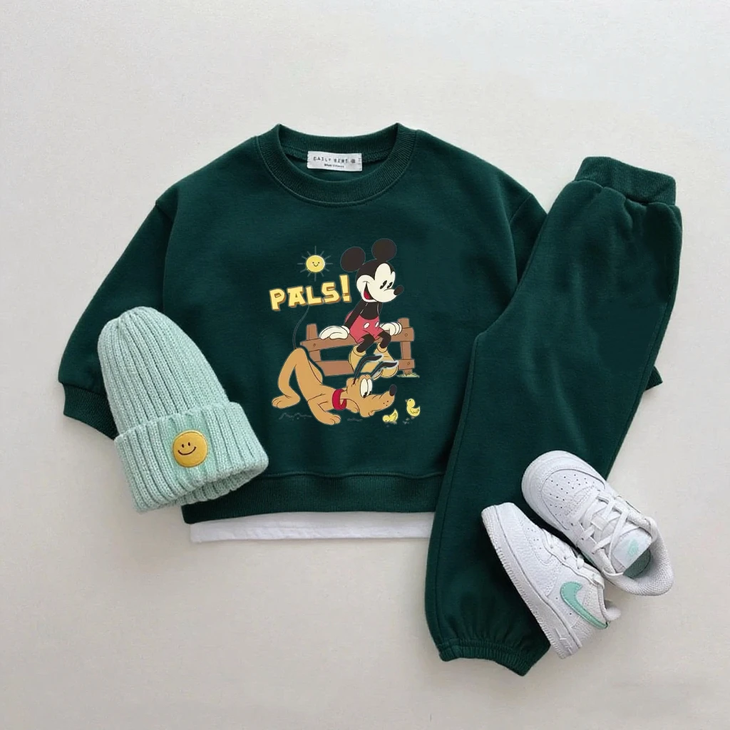 Conjunto de 2 piezas de sudaderas verdes, pantalones que combinan con todo, disfraz de otoño, conjunto de ropa de Disney, sudaderas con capucha encantadoras para niños, trajes con pantalones sueltos - imagen 2