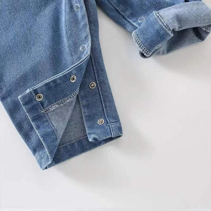 Monos de mezclilla suave para bebé, pelele bonito de oso 3D para niños y niñas, chaleco sin mangas, mono para niños pequeños, traje para gatear de primavera y otoño - imagen 4