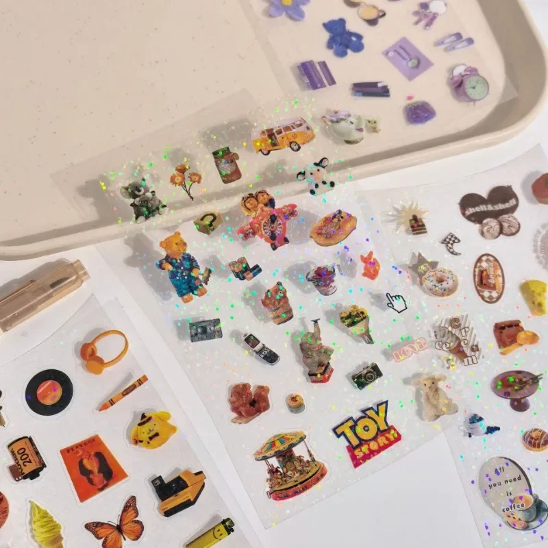 20 unids/pack lindos pegatinas Flash troqueladas Y2K pegatinas decorativas para álbum de recortes DIY decoración de fundas de teléfono Material de Collage