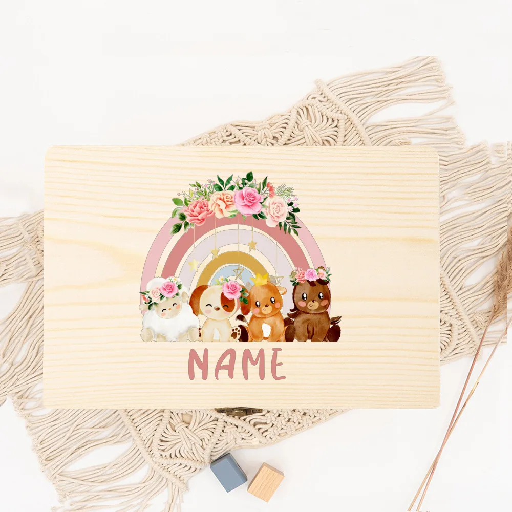 Detalle de la personalización impresa en la caja de madera
