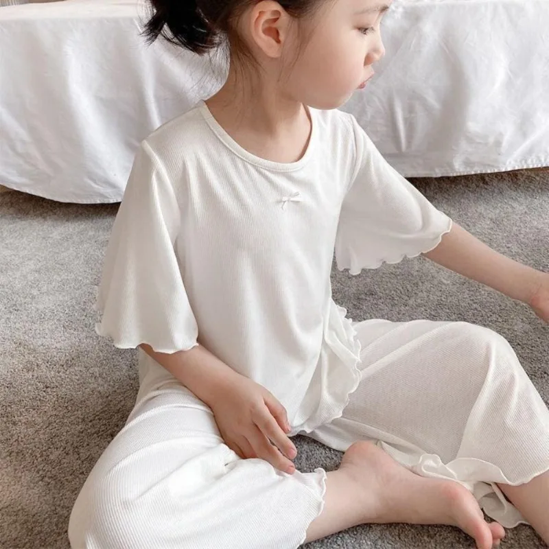 Pijama de seda de hielo para niñas – 2 piezas manga corta verano - imagen 2