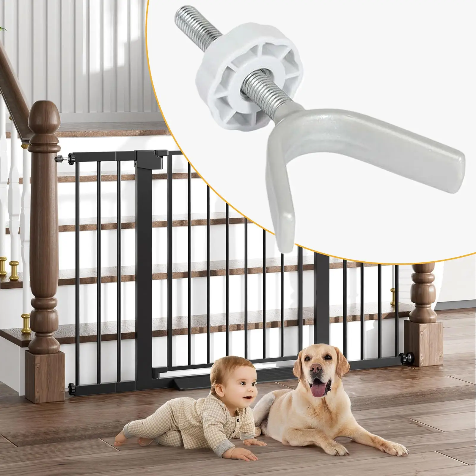 Kit de montaje para puerta de bebé, fijador de barrera de seguridad de 4 piezas, adaptador de puerta para mascotas para niños pequeños, barandilla de escalera, cubierta de pasillo interior y exterior - imagen 5