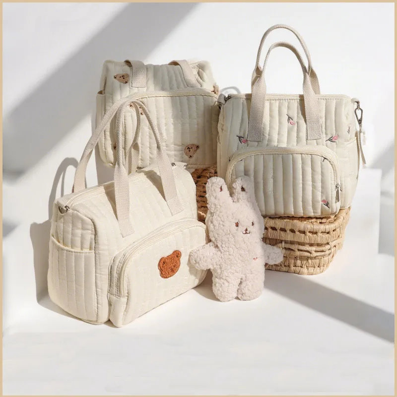 MILANCEL nueva bolsa de mamá bolsa de pañales portátil de gran capacidad oso bordado lindo bolsa de almacenamiento de ocio