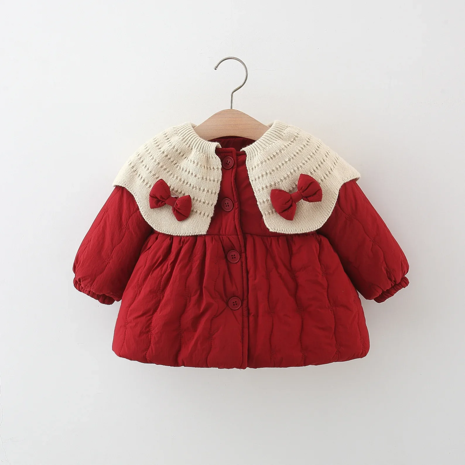 Parkas de invierno para niños de 1 a 4 años, ropa gruesa con forro, chaqueta de piel, forro cálido, Parkas rojas para niñas, traje decorativo con lazo