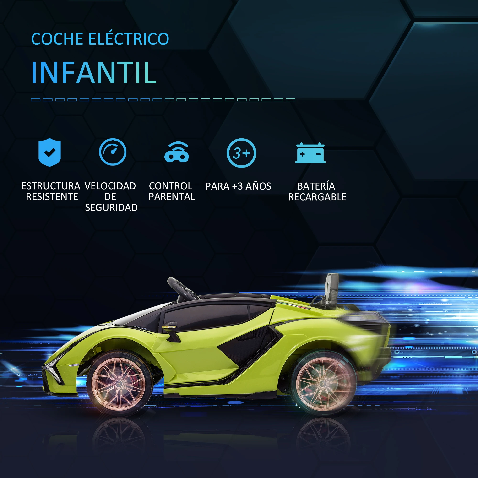 HOMCOM Coche Eléctrico Lamborghini SIAN 12V para Niños de +3 Años Mando a Distancia Apertura de Puerta Música MP3 108x62x40 cm - imagen 3