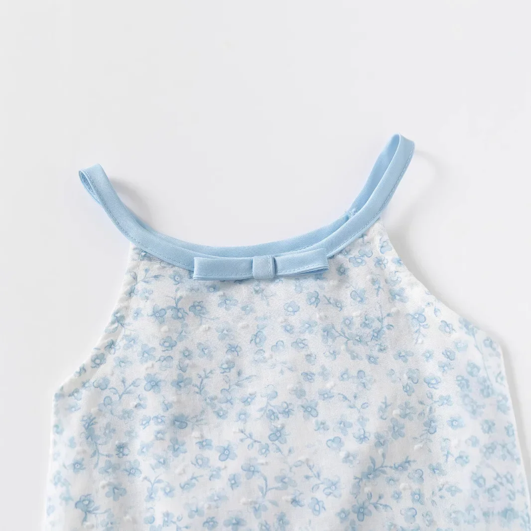 Conjunto veraniego niña camiseta sin mangas algodón lazo pantalón azul - imagen 2