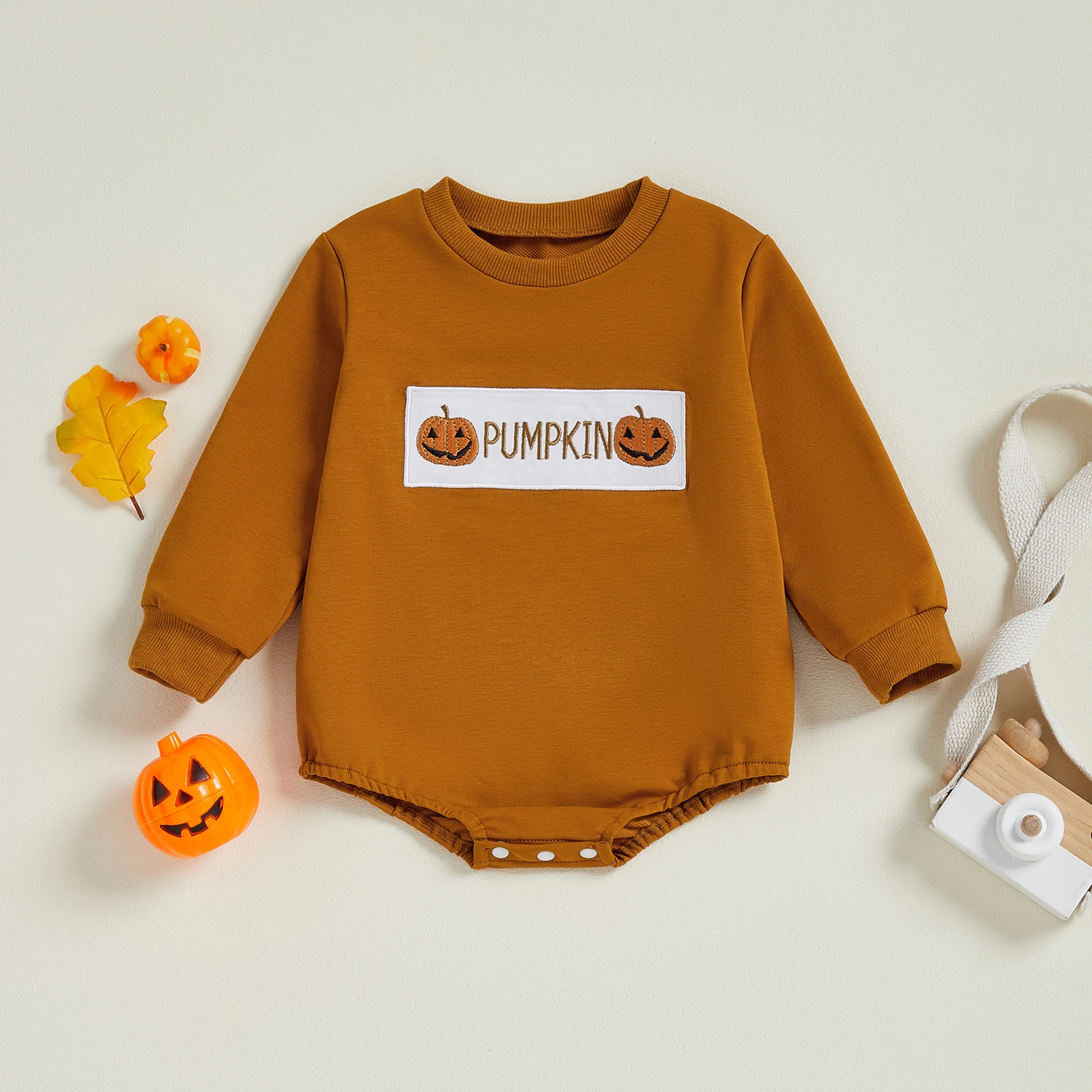 Pelele de Halloween para bebé de 0 a 18 meses, sudadera de manga larga con cuello redondo y letras de calabaza, mono, ropa bonita de otoño - imagen 2