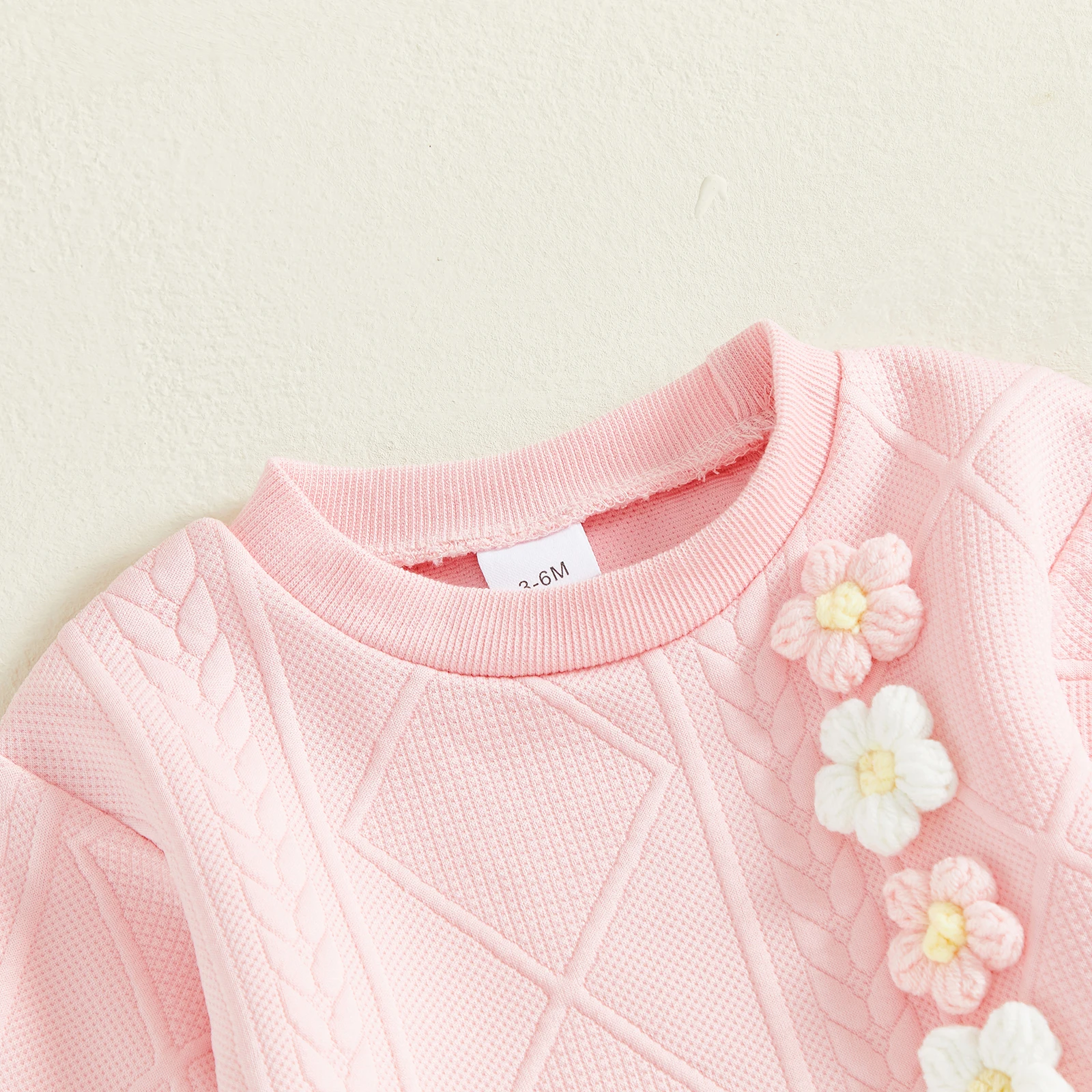 Conjunto de 2 piezas de trajes de otoño para niña de 0 a 3 años, Tops divididos con flores en 3D de manga larga y pantalones de cintura elástica, ropa para niños pequeños - imagen 3