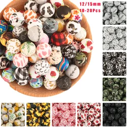 10/20 unids/lote cuentas redondas de silicona impresas 15mm 12mm con estampado leopardo para fabricación joyería accesorios DIY