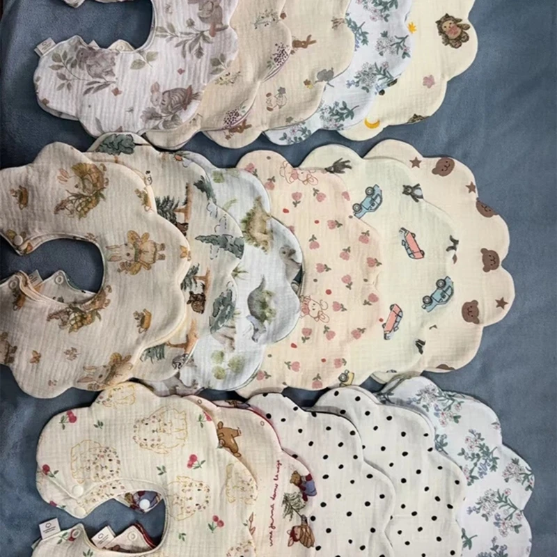 Baberos de gasa de algodón de doble cara para bebé, paño giratorio de 360 grados con dibujos de animales, paños para eructar, toalla para Saliva recién nacido, 1 ud. - imagen 5