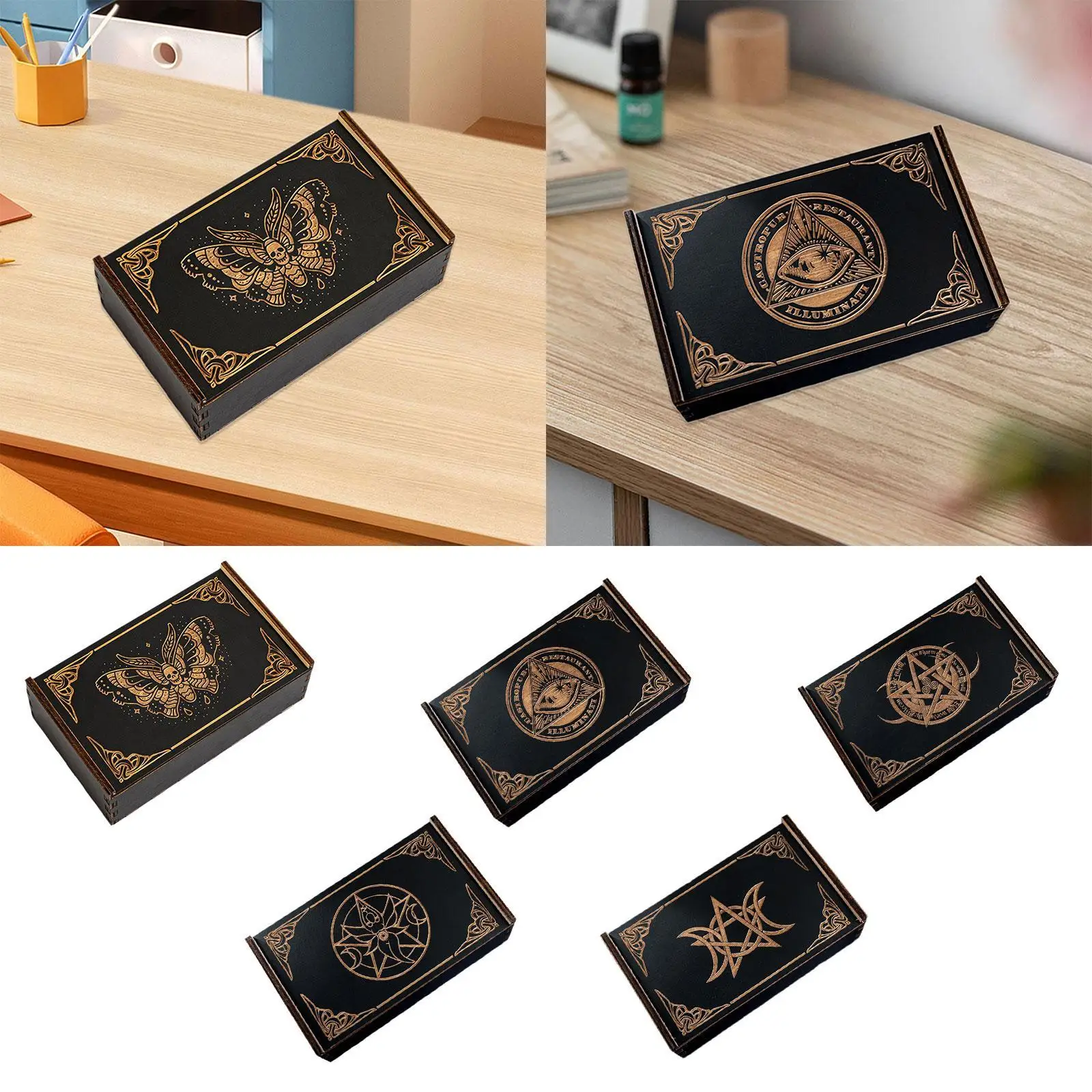 Caja de almacenamiento de madera para tarjetas de juego, tarjetero deslizante decorativo, rectangular, - imagen 4