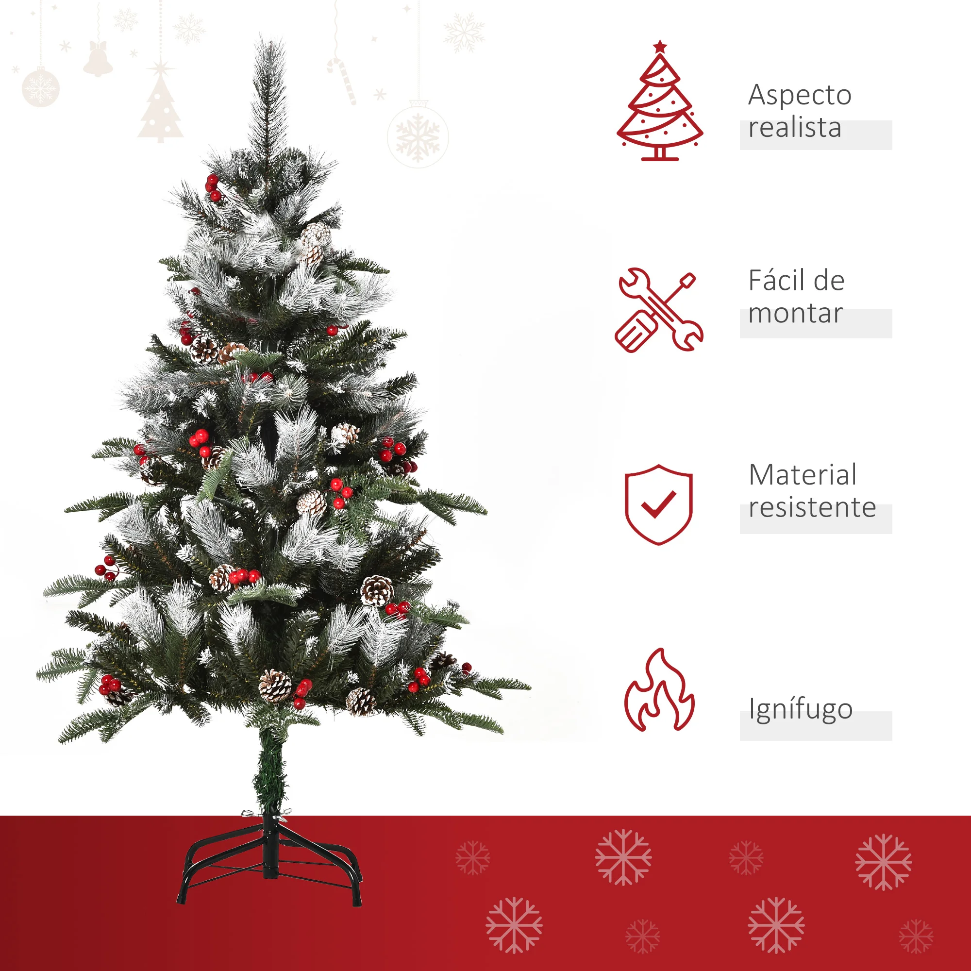 HOMCOM Árbol de Navidad Artificial 180/150/120 cm Base Plegable y Soporte Metálico - imagen 4