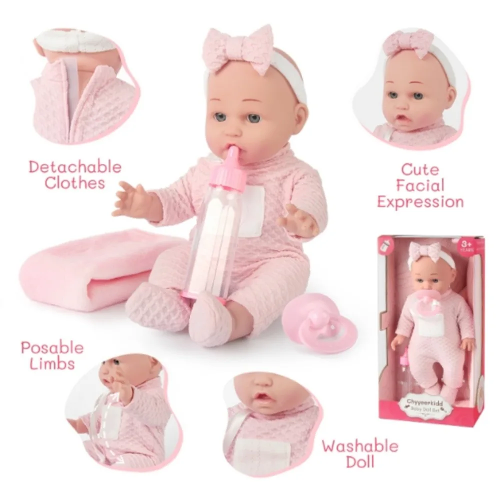 Muñeca bebé de 12 ''/30CM para niños pequeños, conjunto de muñecas con chupete, manta para biberón, gran regalo para niñas, paños rosas, juego de simulación - imagen 4