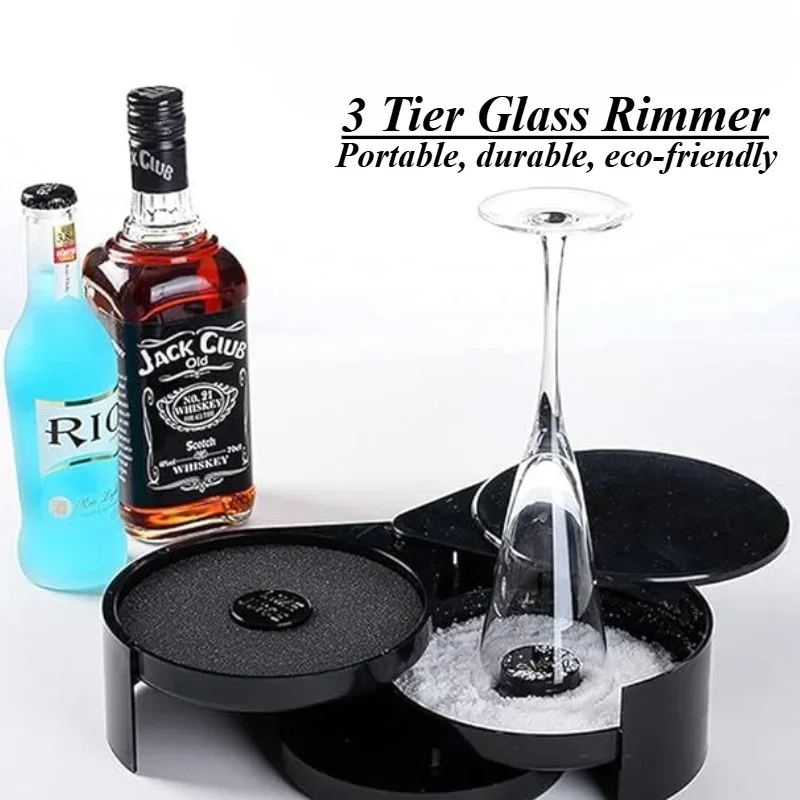 Montura de cristal de 3 niveles, caja de borde de sal para cócteles, Margarita, sal, azúcar, para el hogar, jugo de lima, barra de azúcar