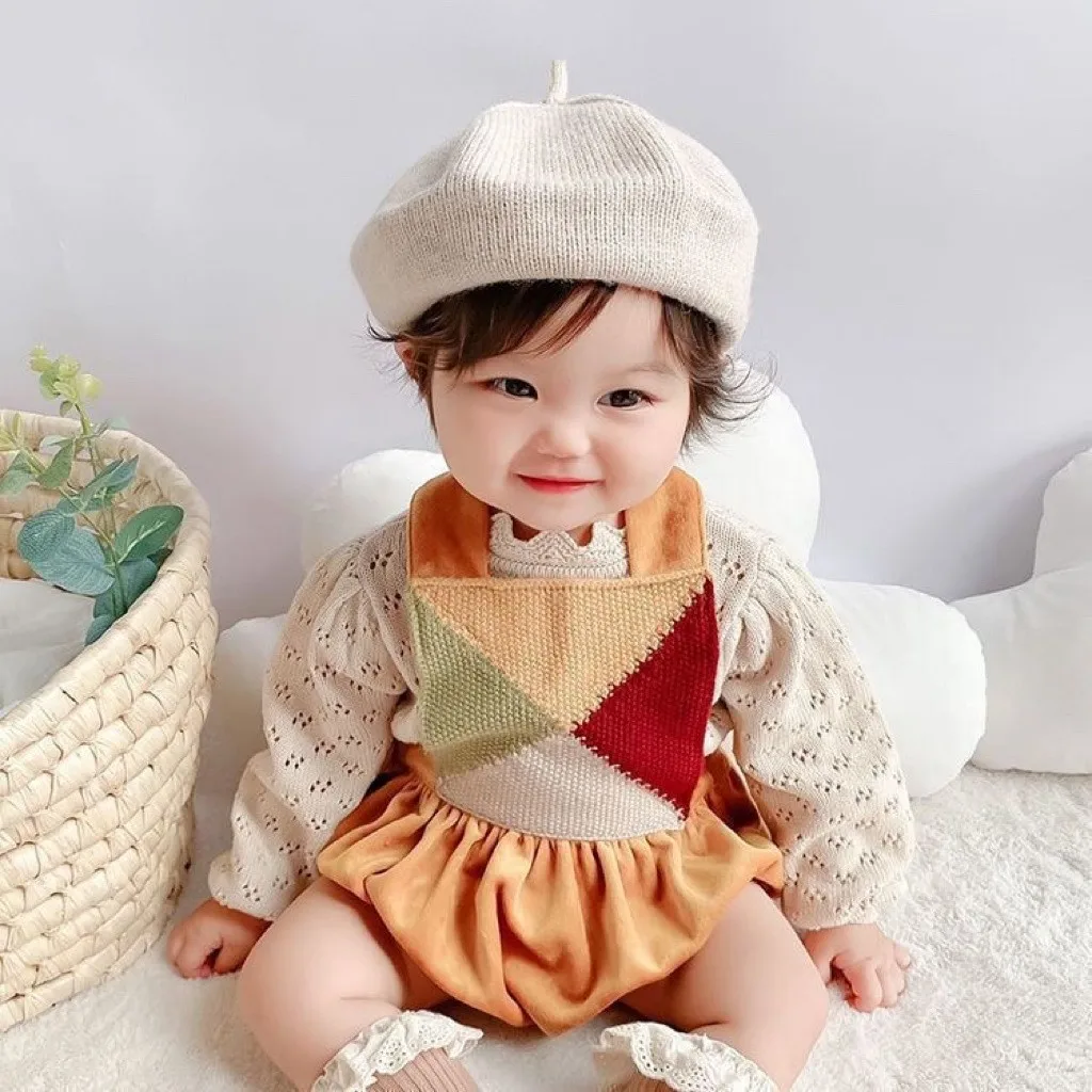 Boina tejida a la moda para bebé, sombreros multicolores para niños, accesorios de estilo para otoño e invierno, gorro de pintor Hipster para niñas y niños - imagen 2