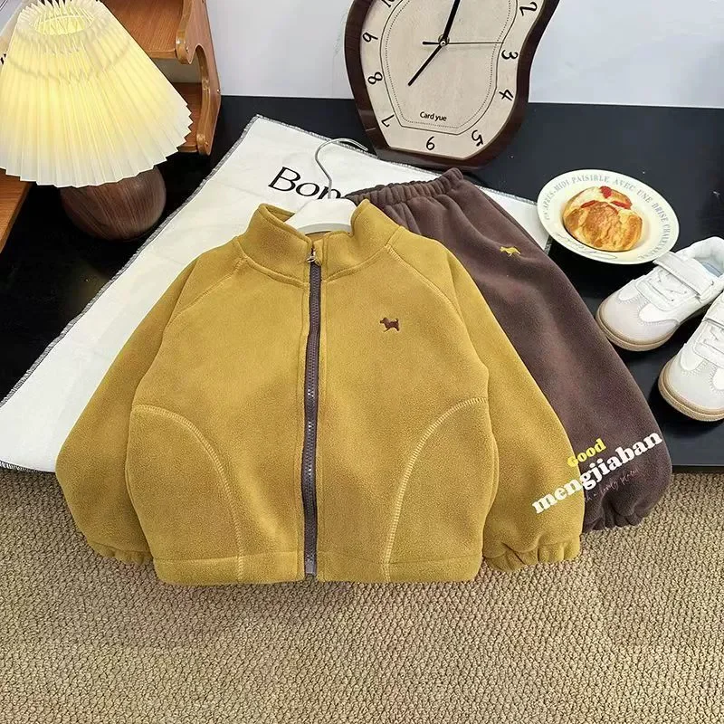 Conjunto de lana para niña con abrigo cremallera y pantalón - imagen 4
