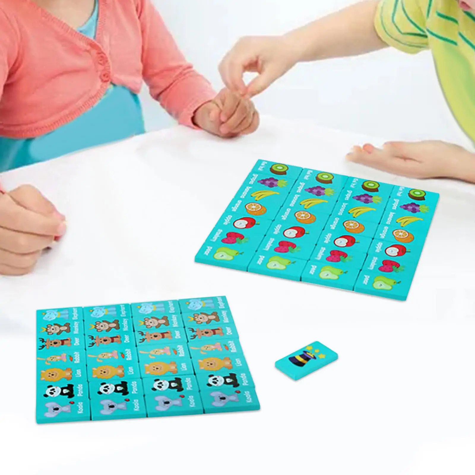 36x Wood Dominos Educational Toy Logical Training Game Practical Skill Fruit and Animals Puzzle Dominos for Kids Boys and Girls